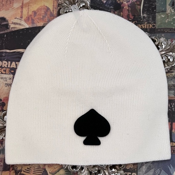 kate spade Accessories - KATE SPADE • Cream Signature Spade Hats Off Beanie Cap Hat
